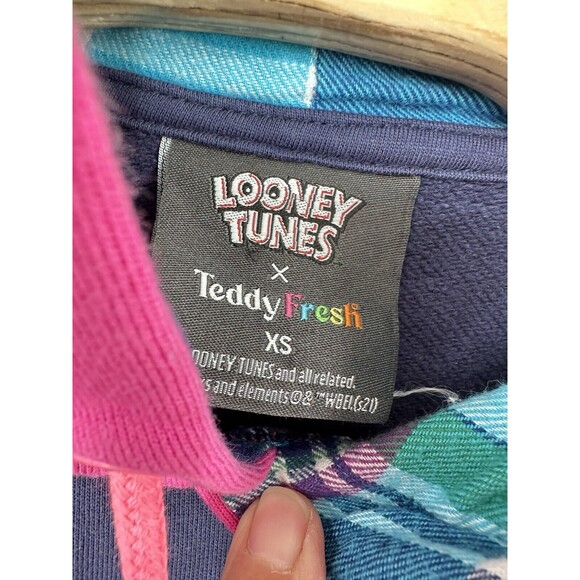 Teddy Fresh X Looney Tunes retro Embroidered Color Block Hoodie Sweatshirt XS - Picture 5 of 11